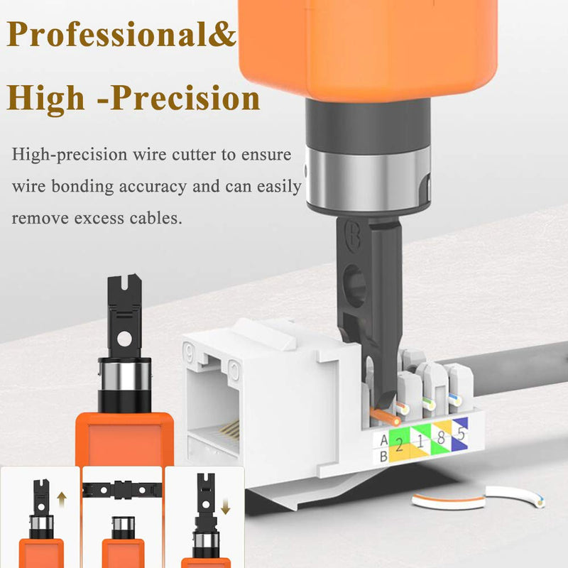 LEATBUY Crimp Tool Set RJ45 Crimper Cat5 Cat5e Cat6 Crimping Tool Kit, 50PCS Pass Through Connectors, 50PCS Covers, Network Cable Tester, Wire Punch Down Cutter (ORANGE) Orange