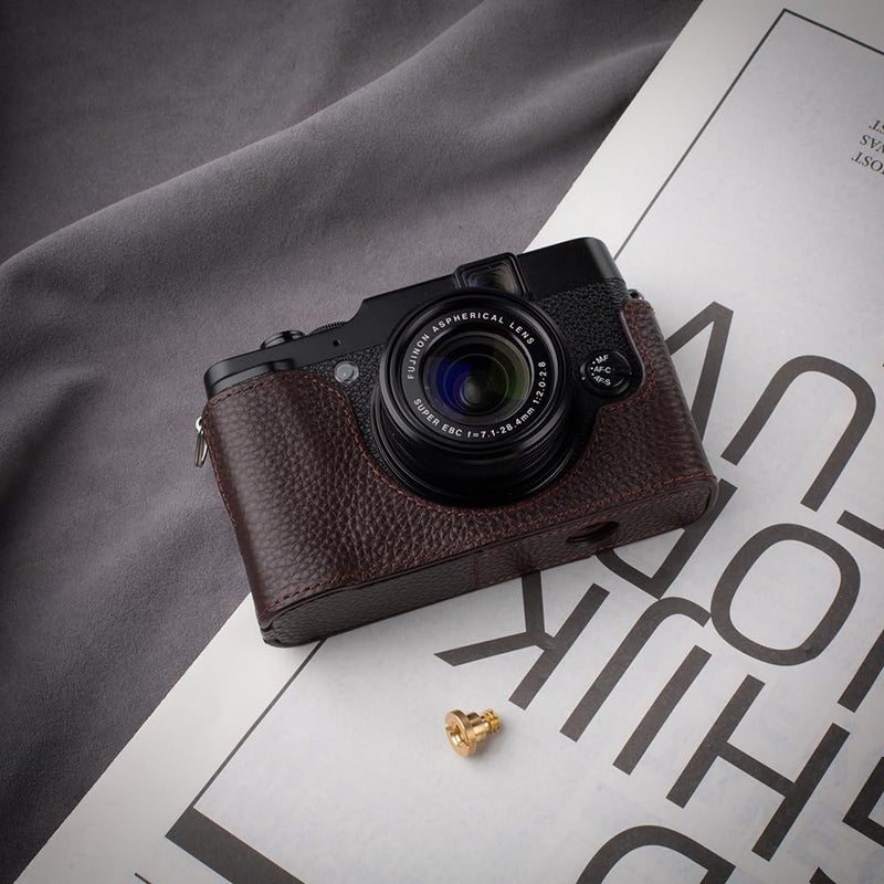 Handcrafted Genuine Leather Camera Case Retro Style Half-Wrap Camera Case For FUJIFILM X10 X20 (Mocha Brown) Mocha Brown