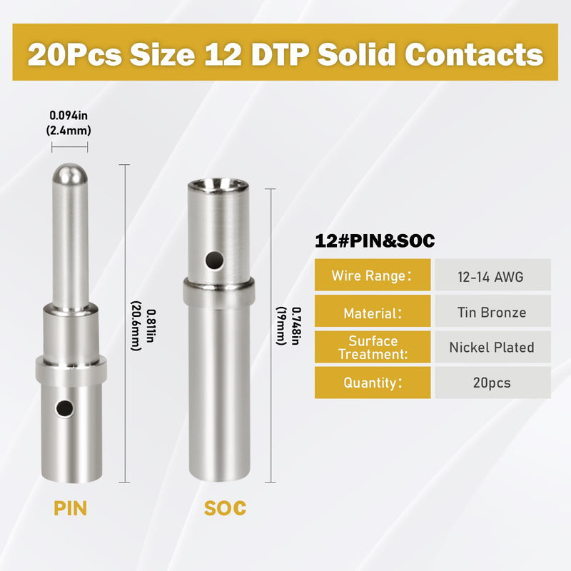 200PCS Deutsch Connector Pins and Sockets Solid Contact Kit Barrel Style Contacts Size 12 16 20 Male Female Terminals DT Series Pin for Connectors Kit Crimp Solid Terminal for DT, DTP, DTM