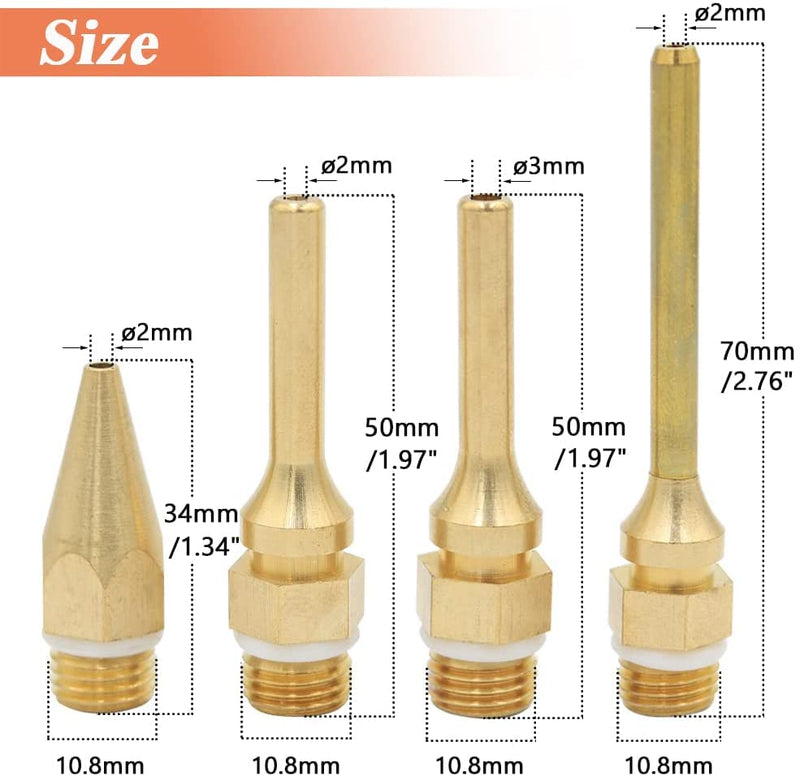 Eyech 4 Pack Interchangeable Hot Glue Gun Nozzles - Assortment Set for Craft & Repair - 2.0x70mm, 2.0x50mm, 2.0x34mm, 3.0x50mm