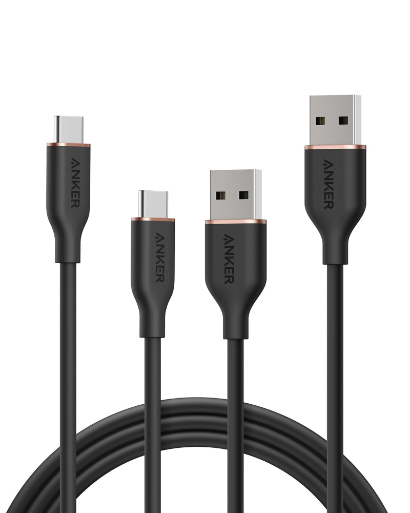 Anker Flow Cable, USB A to USB C Cable (6ft, 2Pack), Car Carplay Type C Charger, for iPhone 15, Samsung Galaxy S23 / S22, Note20 / 10 Series, HTC, and More (Cord Organizer Included, Midnight Black) 6ft 2