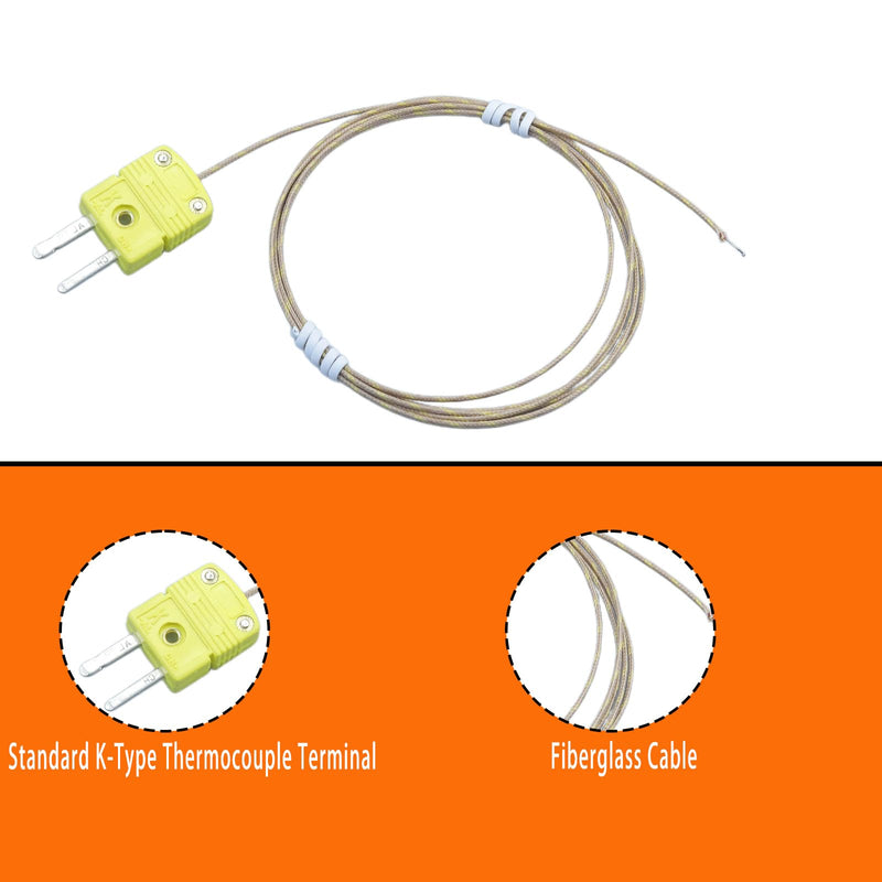 Three-Piece K-Type thermocouple Probe Set with Fiberglass Cable 47 inches Long Temperature Range -50°F to 900°F Three thermocouple sensors Included