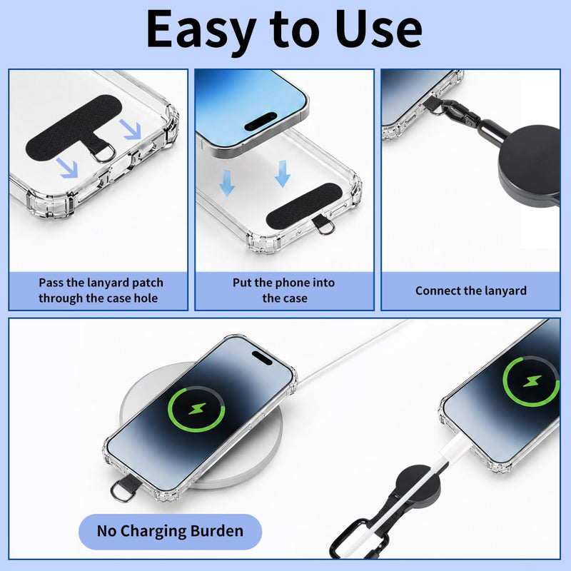 Retractable Phone Tether Anti Theft: Phone Lanyard for Skiing, Hiking, Outdoor Travel, Anti Pickpocket Phone Strap with Locking Carabiner & Universal Anchor(2PCS) Black Black-2pack
