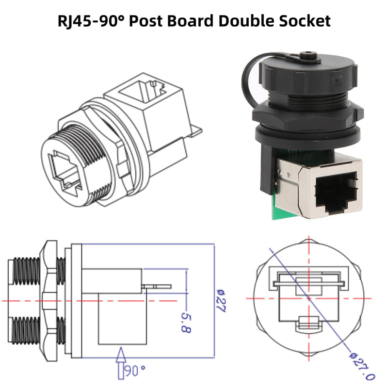 LiebeWH 2Pcs 8 Pin Waterproof Ethernet Coupler 90 Degree RJ45 Adapter Connector for Cat 6 Cables, Compatible with Computer, Router, Modem, Network Switch