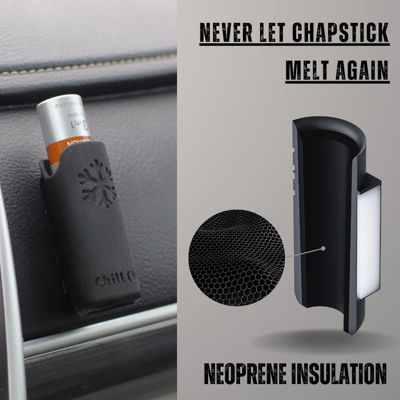 Chill Chap - Insulated Lip Balm Mount - Premium Interior Car Accessory - Keep Your Chapstick Handy and Upright! - Great Low-Cost Gift (Black) Black