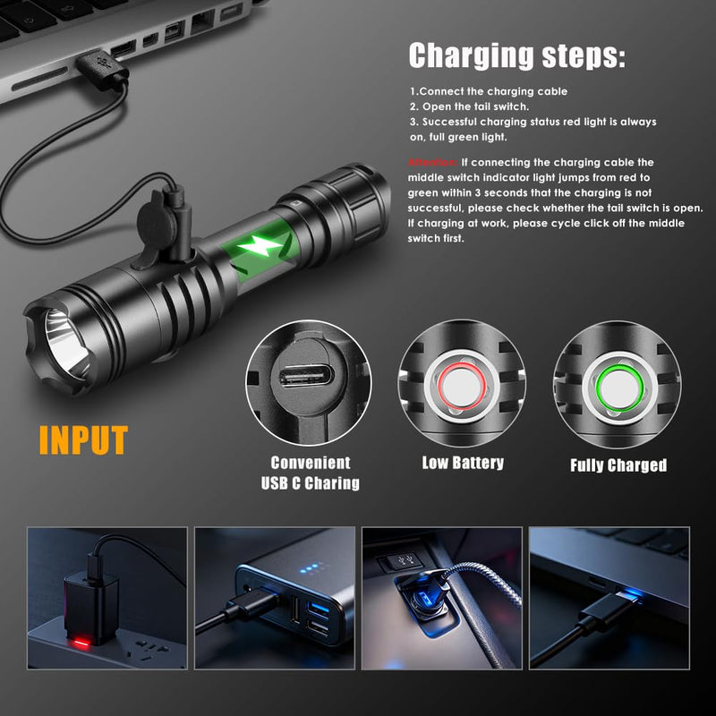 Home Safety 1702 365nm UV Flashlight Blacklight, High Power LED USB -C Rechargeable, Mini Portable Black Light for for Pet Urine Finding & Mineral, Antique Detection, Scorpion Search, etc 1702_UV 365nm