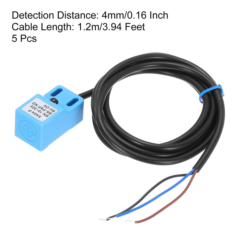 MECCANIXITY Approach Sensor Inductive Proximity Sensor Switch NO Normally Open PNP 4mm Detection Distance, DC 10-30V SN04-P, 3.9ft, 5Pcs