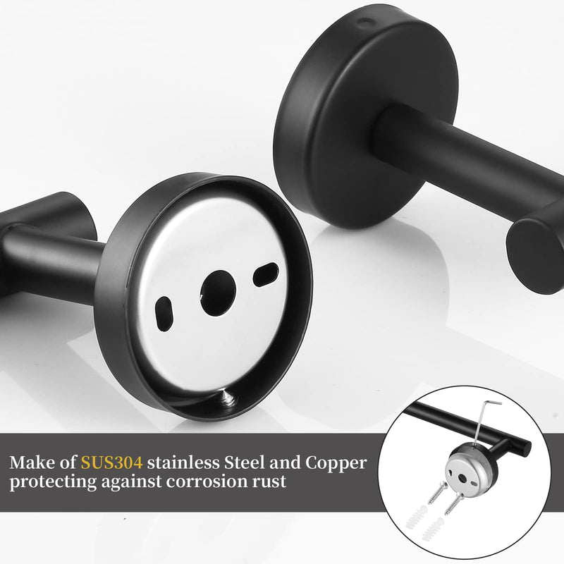Towel Bar Set Mattel Black, Bathroom Accessories Set 5pcs Including 16'' Tower Bar, Towel Ring and 2 PCS Towel Hooks Black-5pcs-16inch