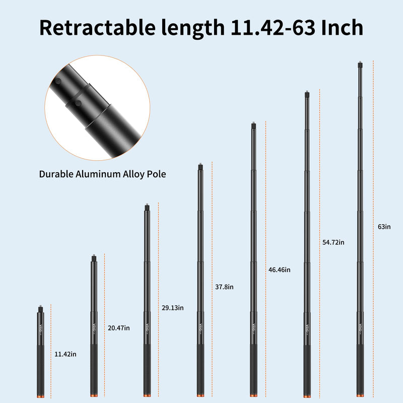 VRIG 160cm/63in Golf Monopod Invisible Selfie Stick w Ground Spike Stakes | Extended Pole for Insta360 X5/X4/X3,Luna Ultra,GoPro Hero 13,Mission 1 Pro,DJI OSMO Pocket 3/4,Action 6/5/4,AKASO 360