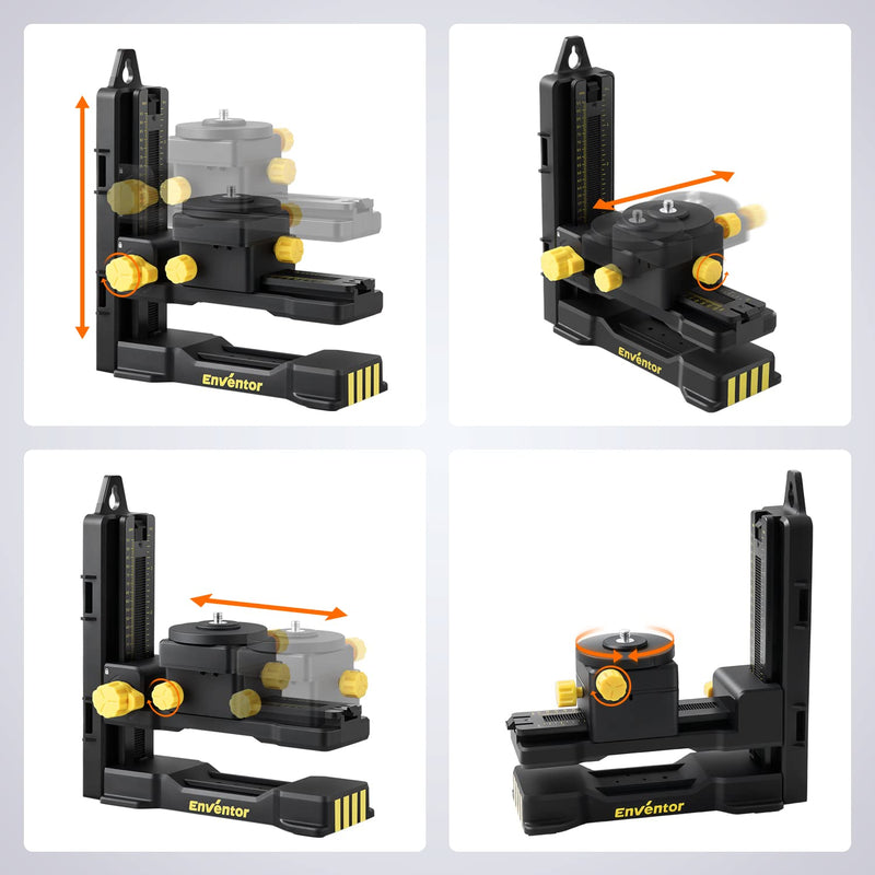 ENVENTOR Fine-tuning Bracket Laser Level Adapter, 1/4"-20 Male Threaded L-Shape Magnetic Pivoting Base with Adjustable Clip for Wall & Ceiling Mounted, 360° Adjustable Support, Height Adjustment Black