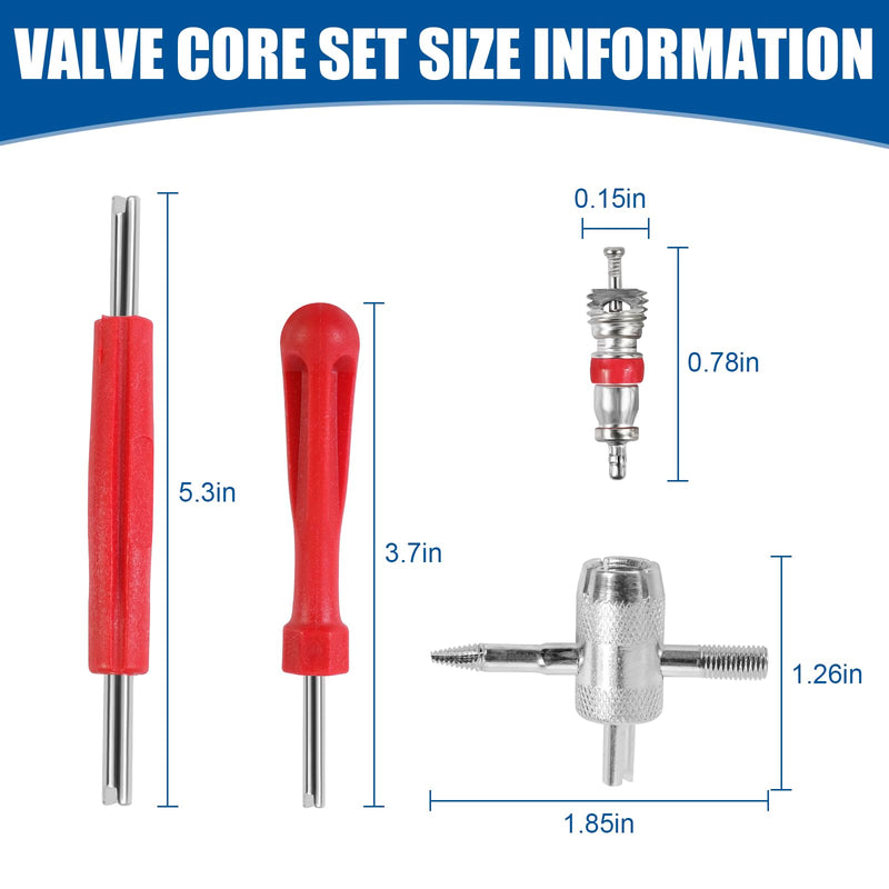 30Pcs Tire Valve Stem Tools, with 3Pcs Tire Valve Stem Removal Tool & 27 Zn Alloy Cores, Multifunction 4in1 Dual Single Head Valve Core Remover Installer Adapters