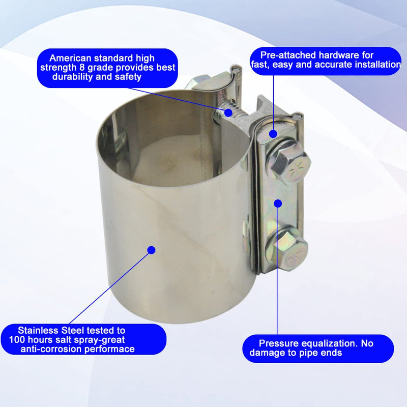 ID 2-1/2 Inch Lap Joint Butt Exhaust Clamp, Stainless 63mm Exhaust Coupler Clamp fit for OD 2.5 inch Pipes