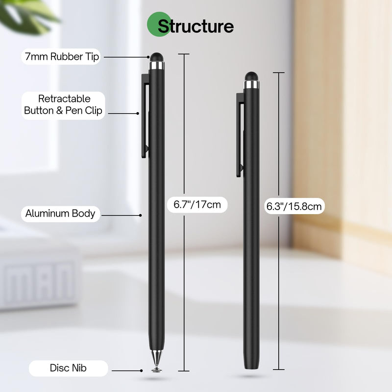 Stylus Pens for Touch Screens - Mixoo 2-in-1 High Sensitivity Retractable Stylus with Smaller Disc Tip Universal Stylus for iPad iPhone Tablets All Capacitive Touchscreen Devices (Black + White)