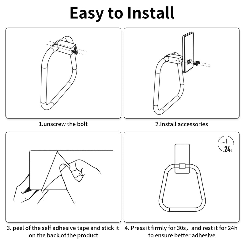 JUYSON Adhesive Hand Towel Holder for Bathroom, Aluminum No Drill Wall Mounted Towel Ring, Easy Install for Bathroom & Kitchen (Brushed Nickel) Brushed Nickel 1 pack