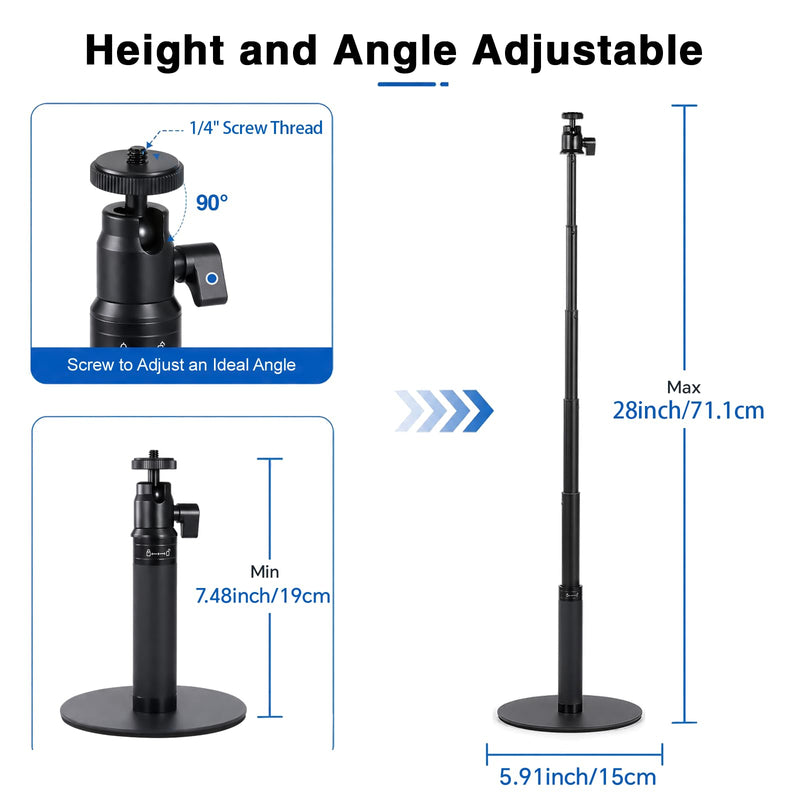 Webcam Stand for Desk, 28" Telescopic Tripod with Phone Holder, Desktop Webcam Mount Compatible with Logitech Webcam C922 C930e C920S C920 C615 C960 C920x BRIO 4K NexiGo N60, 1/4'' Thread