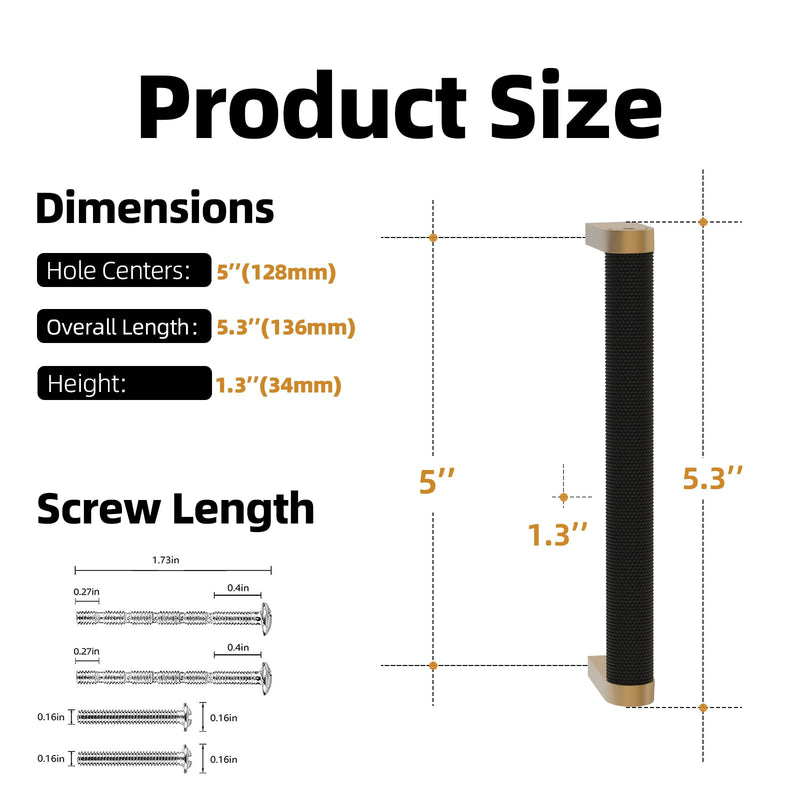 10 Pack Matte Black and Champagne Bronze Cabinet Pulls knurled 5 Inch Hole Centers Kitchen Cabinet Handles Drawer Pulls Cabinet Hardware 5'' Hole Center(128mm) 10