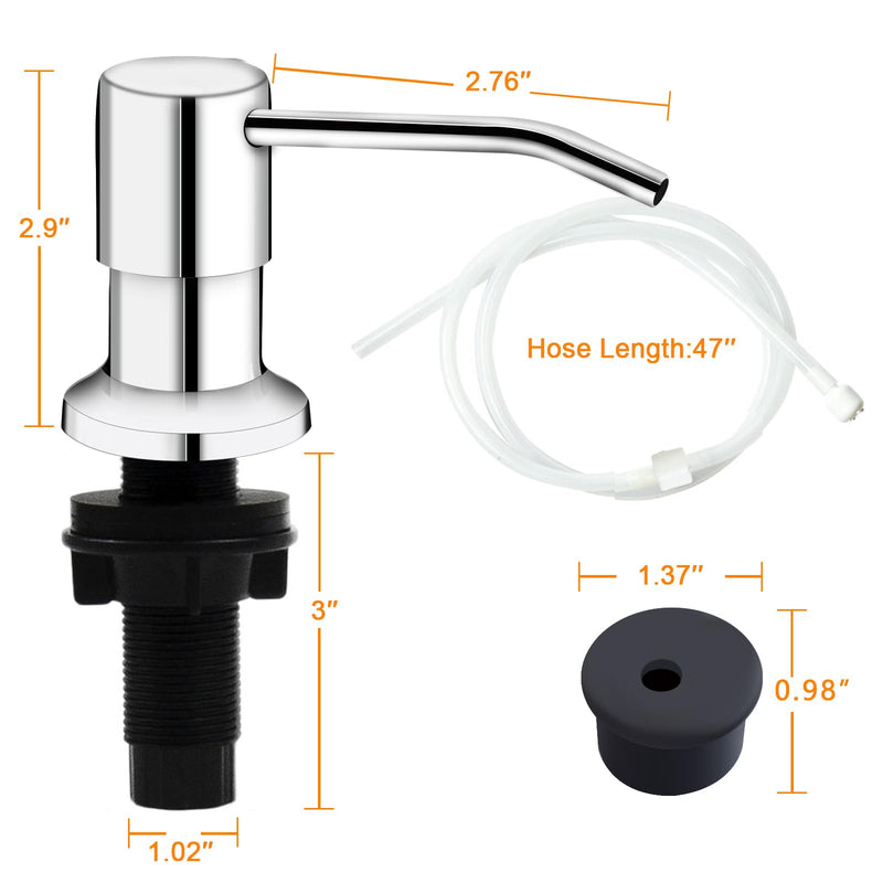 Sink Soap Dispenser, Kichen Sink SoapDispenser, 47" Extension Tube kit, Under Sink Soap Dispenser Pump, No Need More Refills （Chrome-2 Pack） Chrome-2 Pack