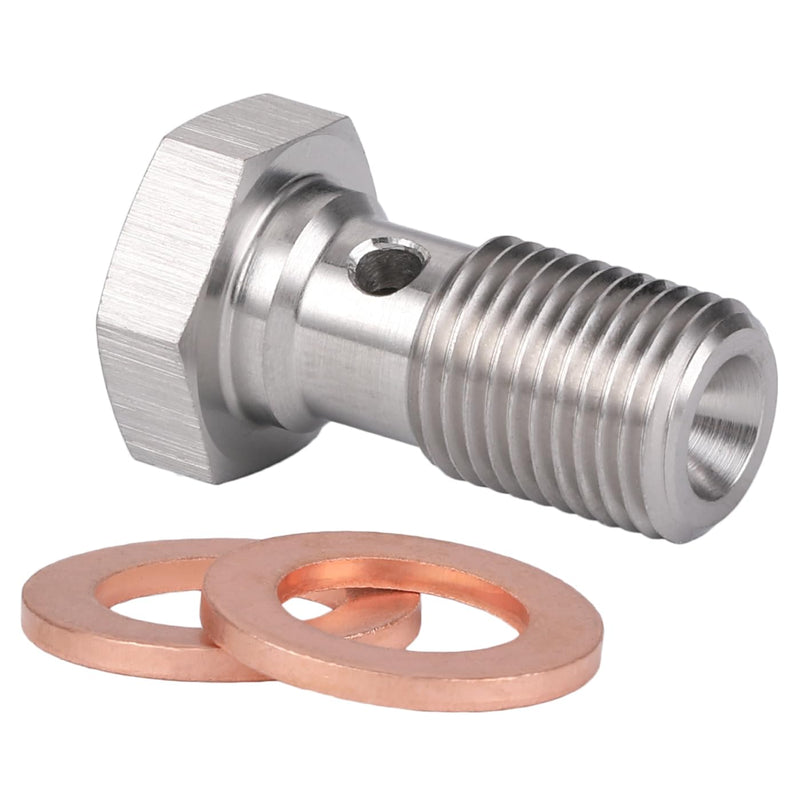 3AN 3/8 x 24 UNF Stainless Steel Single Banjo Bolt Brake Fitting Adapter 20mm Long with Copper Washers 3AN, 20mm Long