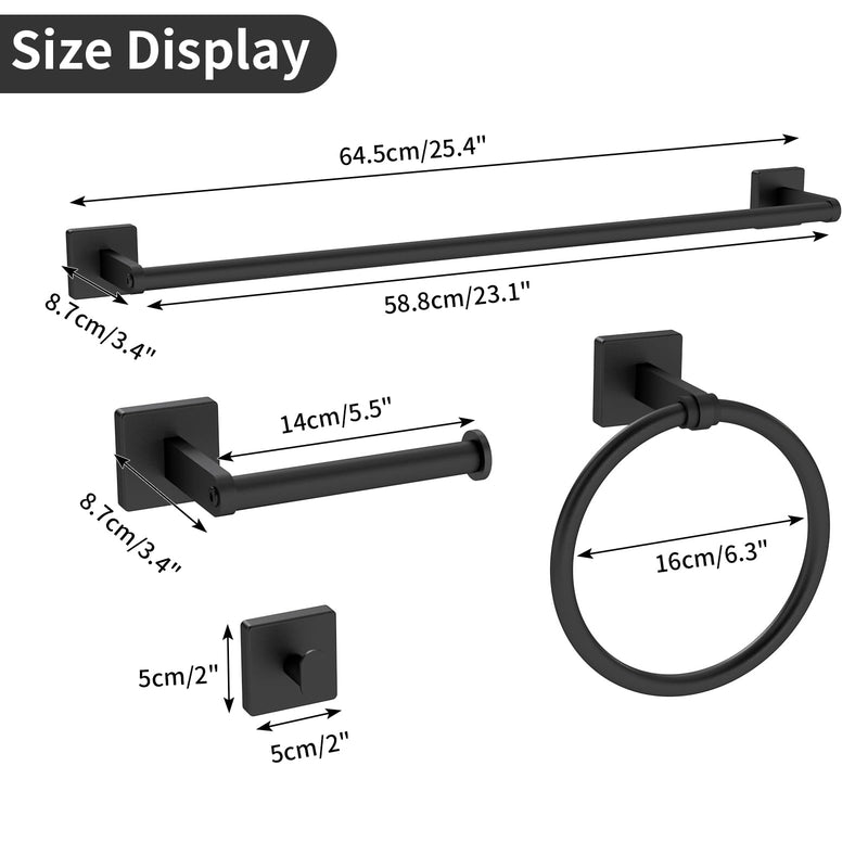 KLJKPA Black Bathroom Accessories Set, 24 inch Towel Racks for Bathroom, Stainless Steel Bathroom Hardware Set, Wall Mounted, 4-Piece