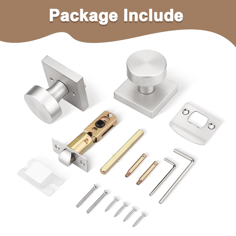 Probrico Door Knob Brushed Nickel Interior Handle for Closet and Hallway Doors, Keyless Door Knob No Lock, Interior Doorknob on Square Rose, 1 Pack Passage