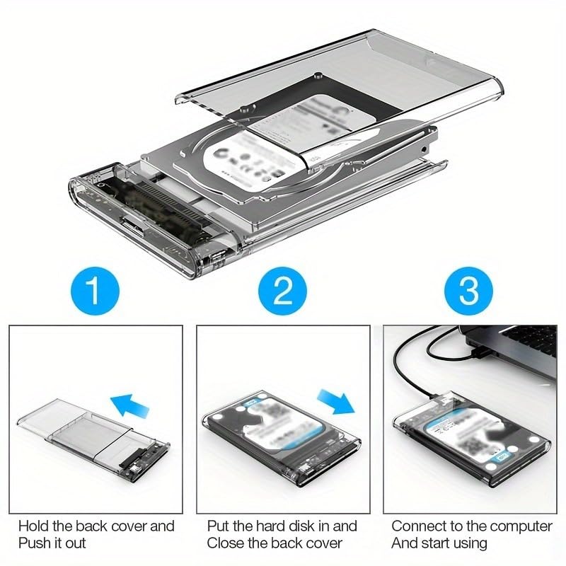 Transparent 2.5-inch Hard Drive Enclosure, USB 3.0/USB 3.1 to SATA III External Hard Drive case Adapter, SSD and HDD 9.5mm/7mm, Compatible with PS4, Xbox, PC, TV, and Laptop, Tool-Free Installation USB 3.1 Silver Adapter