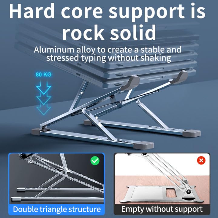 Adjustable Laptop Stand for Desk Portable Notebook Stand Aluminum Computer Holder for Desk Compatible with Lenovo，MacBook Air Pro, Dell XPS, HP，All 10-17.3‘’ Laptops-Silver