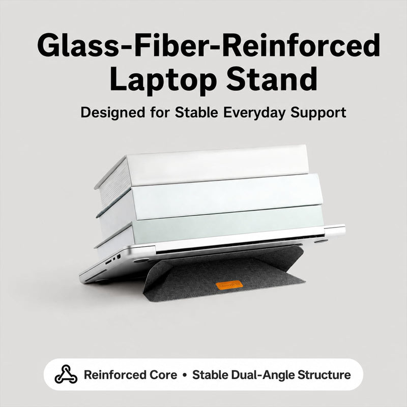 Adhesive Laptop Stand for Desk, Foldable Dual-Angle, 13–14 in | 0.1 in thin, 15°/25° dual-angle support, reusable adhesive, up to 11 lb, with 2 anti-slip pads