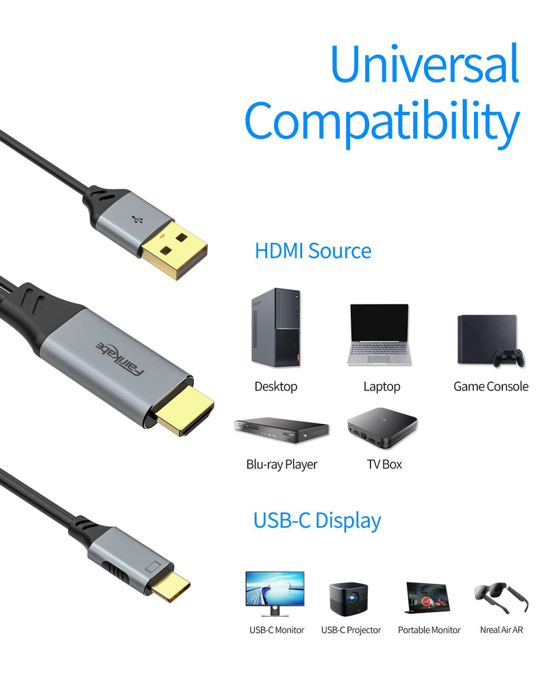 fairikabe HDMI to USB C Cable 4K60Hz, HDMI 2.0 to UsbC 6.6FT Soft Graphen Cable Adapter, Connect HDMI Laptop, PC, Steam Deck Dock to USB-C Monitor, Nreal Air, Xreal Air, Touchable Portable Monitor