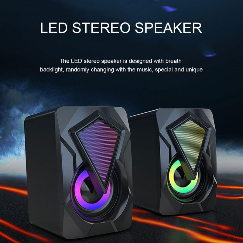 Speakers RGB Light Stereo Sound Pair for Computer Laptop Desktop，USB Plug-n-Play, External Speakers for Laptop, Enhanced Bass, Compatible with Windows, macOS, ChromeOS, Linux
