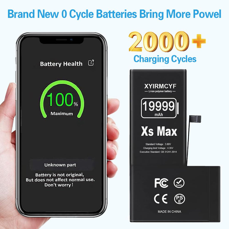 19999mAh Super Capacity Battery Compatible with iPhone Xs MAX, 0 Cycle Li-Polymer Replacement Battery for iPhone Xs MAX, with Professional Repair Tool Kit XS MAX-19999