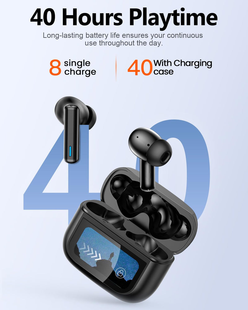 ZIUTY Wireless Earbuds, ANC ENC Noise Cancelling Ear Buds with Touch Screen | 40H Stereo Deep Bass, Bluetooth Headphones with Transparency Mode, IPX7 Waterproof, Clear Calls, 5 EQ for iOS Andoid,Obsidian Black