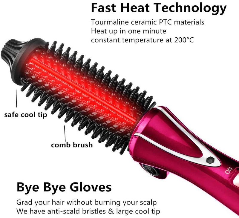 Foldable Travel Hair Curler Brush – Dual Voltage 100-240V Styling Tool with UK Plug, Compact Hot Brush for Short Hair, Quick Heat-Up, Easy to Use & Travel-Friendly Rose