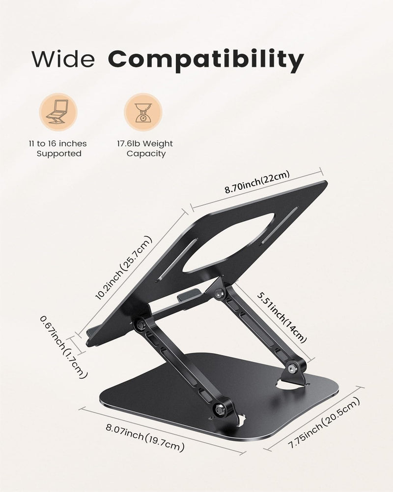 Laptop Stand, Adjustable Laptop Stand for Desk, Aluminum Computer Stand Portable Laptop Riser, Foldable Laptop Holder for Mac HP ASUS Acer Surface ThinkPad Dell Lenovo Black