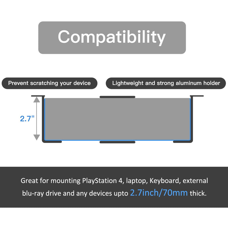 Under Desk Laptop Mount, Laptop Under Desk Mount 2.7 inches Tall Effective Space, Aluminum Under Desk Laptop Holder Dock Station for Laptop MacBook Dell OptiPlex PS4 Dell WD19 Mac mini M4 Dock & More