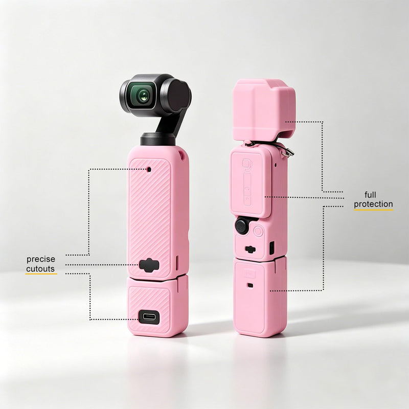 Soft Silicone Protective Case Set for DJI Osmo Pocket 3/Xtra Muse Camera, Anti-Scratch Lightweight Full Coverage Pocket 3 Case Cover Skin with Screen Protectors & Mic Cover Sleeve, Pink