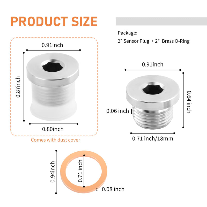 2PCS M18x1.5 Sensor Plug Inner Hex Head with Brass O-Ring,Stainless Steel Sensor Bung Sealing Exhaust System,Universal Car Accessories for Car Truck Motorcycle Exhaust Pipe and Sensor