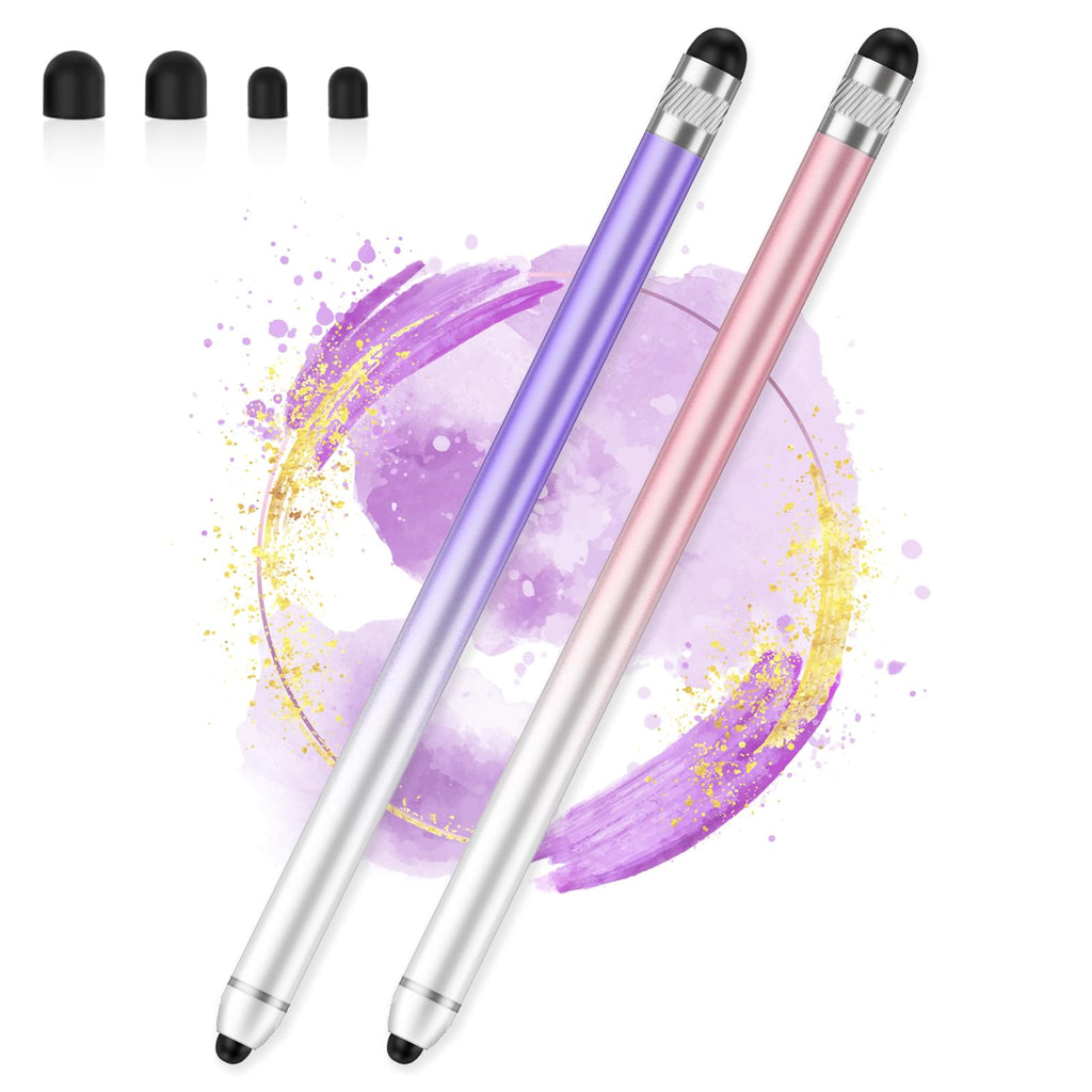 Stylus Pen for Touchscreen, Dual-end High Sensitivity Capacitive Stylus Pen for iPhone/iPad/Android/Samsung/Computer/Tablets, AmberVec Universal Stylists Pens for Touch Screens, 2 Pack-Pink, Purple 2 Pack: Pink, Purple