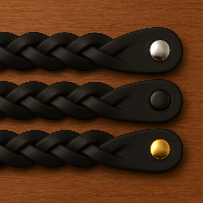 Brute Strength - Leather Drawer Pulls - Braided Black - 12 pcs - 6-1/2 x 1 '' - Leather Handle Dresser Pulls - Cabinet & Dresser Knobs 12 pieces