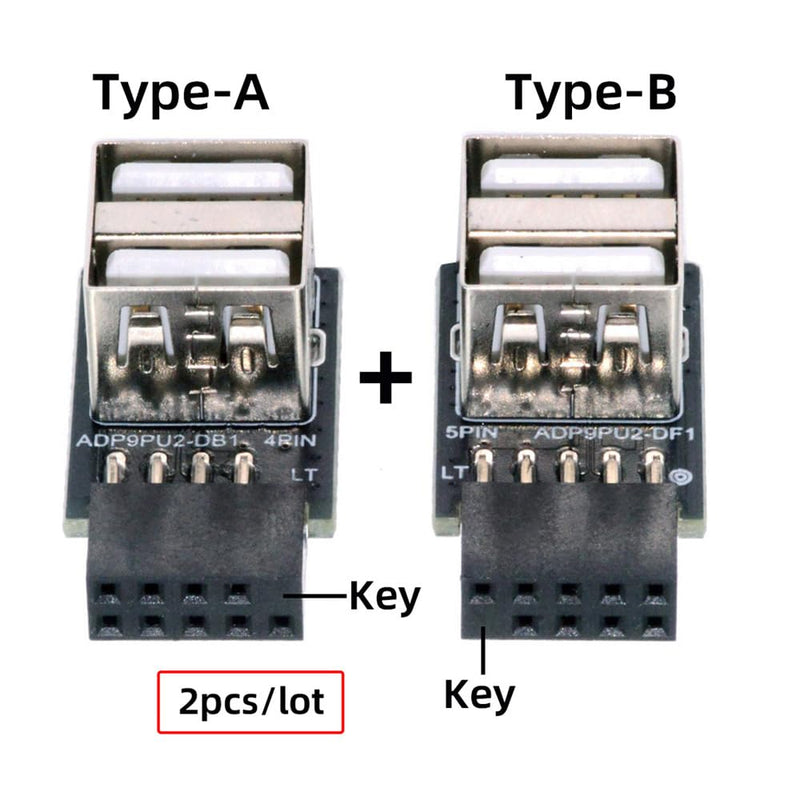 xiwai 2pcs/lot 9Pin 10Pin Header Motherboard Internal to Dual USB 2.0 Female Adapter Converter Horizontal Type High Speed 480 Mbps for Laptops, Tablets