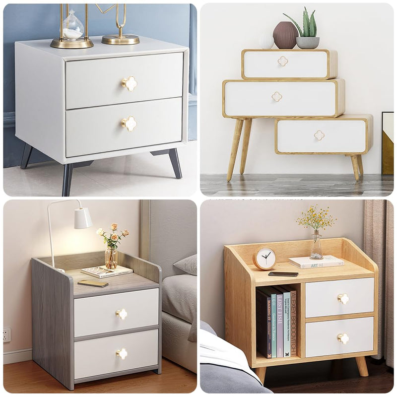 15 Pcs Clover Knobs Four Leaf Clover Handle, Creative Cabinet Drawer Pulls Gold Knobs for Furniture Dresser Wardrobe Bathroom Decorative Pulls Zinc Alloy Single Hole Door Handle (White)