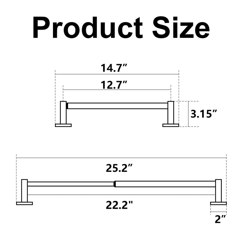 Towel Bar, Adjustable 12.7inch to 23.2inch Wall Mounted Towel Rack for Bathroom, Kitchen, SUS 304 Stainless Steel Towel Rod with Square Base (Brushed Nickel) Brushed Nickel
