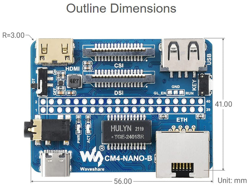 Waveshare Nano Base Board (B) for Raspberry Pi Compute Module 4 Same Size as CM4 Standard CM4 Socket 40PIN GPIO Gigabit Ethernet USB2.0 DSI CSI 3.5mm Audio Jack
