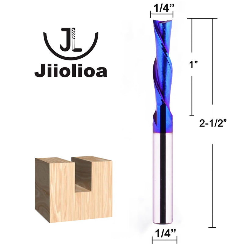 2PCS Spiral CNC Router Bit Down Cut 1/4 inch Shank Solid Carbide End Mill Tools with Blue Nano Coated for Wood Carving Engraving 2 PCS