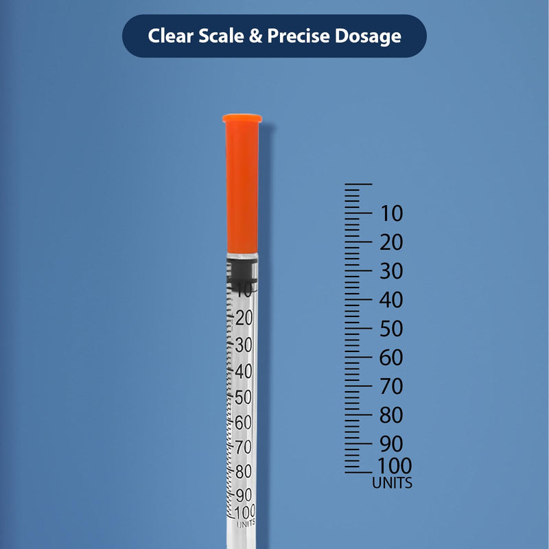 100 Pack U-100 Syringes with Needle, 1ml 30G 5/16" 8mm Syringe, Individually Sealed Packaging 1ml 30G 5/16 inch 100 Pack