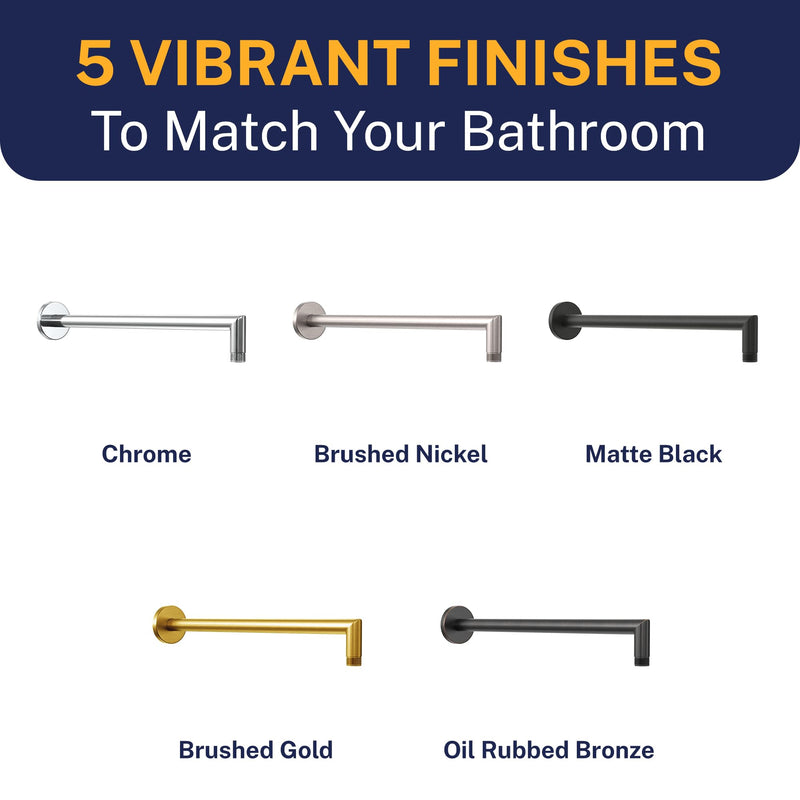 HammerHead Showers® Solid Metal 16 Inch Extended Shower Arm and Flange with Set Screw, Long Shower Arm, Extends Rain Shower Overhead, Wall-Mounted Rain Shower Arm, Brushed Nickel