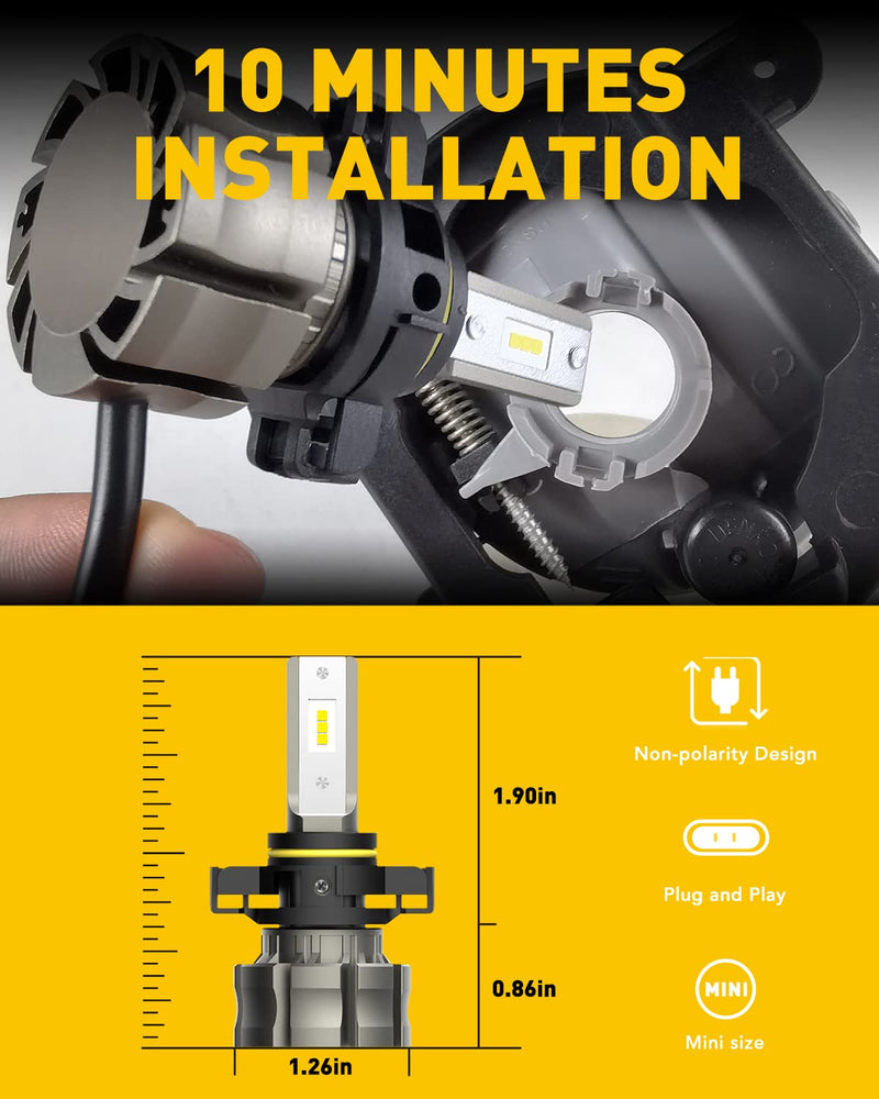 AUXITO 5202 LED Fog Light Bulbs, 6500K Cool White 6000 Lumen Plug And Play, 300% Brighter, 5201 PS19W 12085 PS24W Daytime Running Lights Replacement (Pack of 2) 6500K White