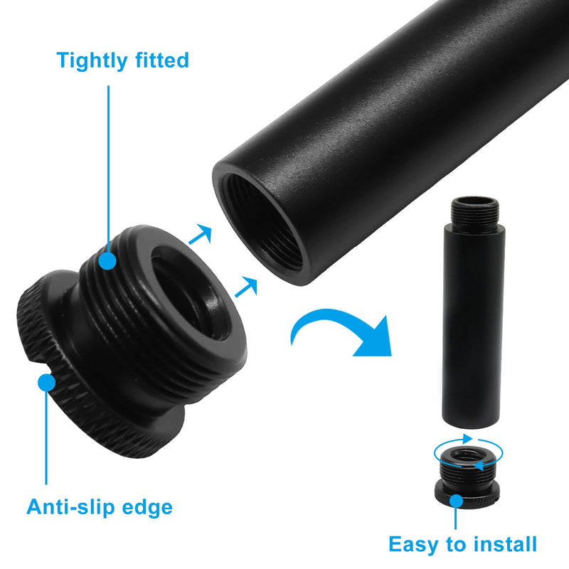 13 Pcs Black 8 Types Mic Stand Adapter Set | with Extension Tube, Thread Converter Screw Adapter，3/8 to 5/8 and 1/4 ，for Mic Boom Arm Camera Tripod Light
