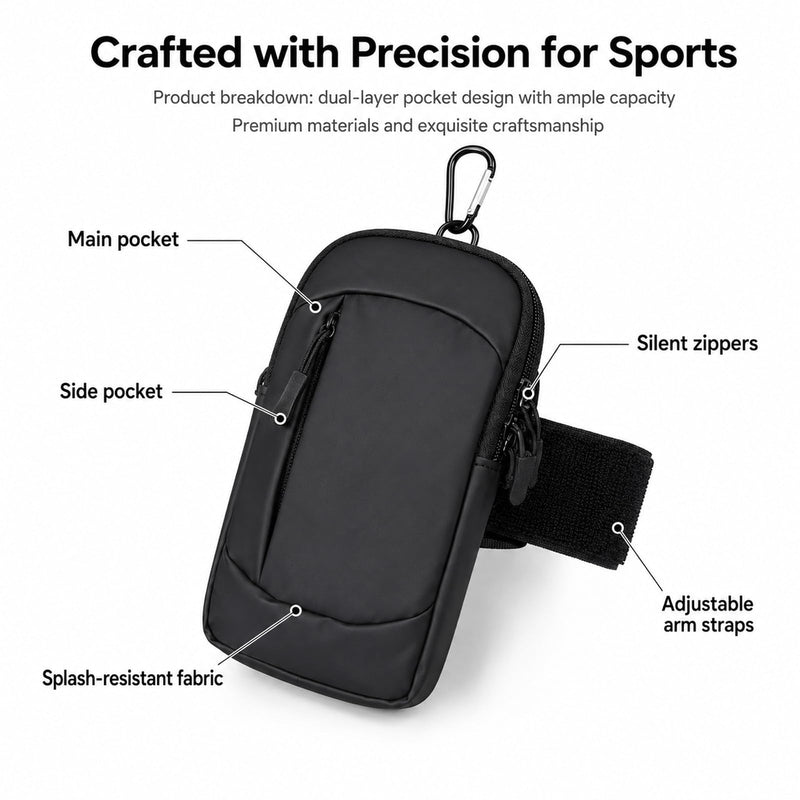 Cell Phone Crossbody Bag with Arm Band, Sturdy Phone Running Holder | Lightweight Phone Pouch for Running Hiking Travel Workout Adjustable Running Phones Holder for Gym Men Women Black