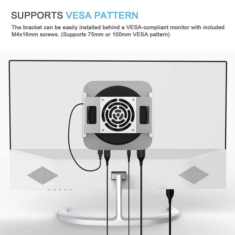 Mac mini Cooling Fan Mount, IFCASE Behind Monitor, Under Desk, Wall Mount Cooling Fan Stand for Mac mini 2010 to 2023 M2, Compatible VESA Holder with Anti-Scratch Pad (Silver) Silver