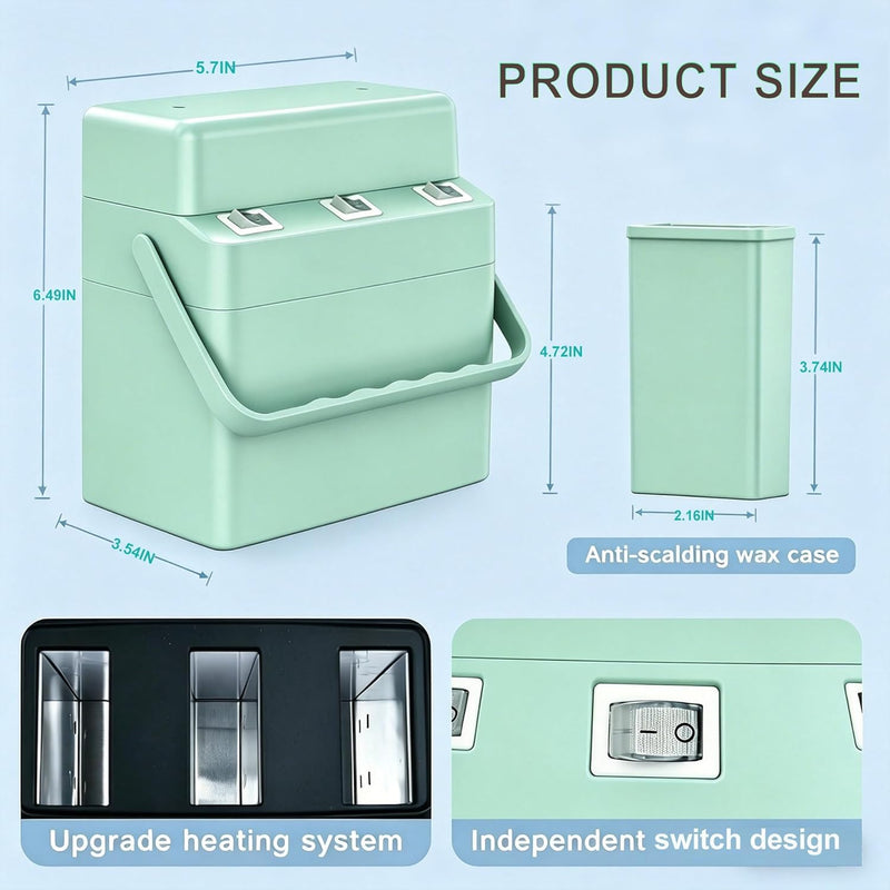 3 IN 1 Roll On Waxing Kit, Fast Heating Wax Warmer Machine with 3 Honey Wax Roller Refill, Wax Roller Heater Kit for Full Body Hair Removal, Ideal for Home & Salon Green